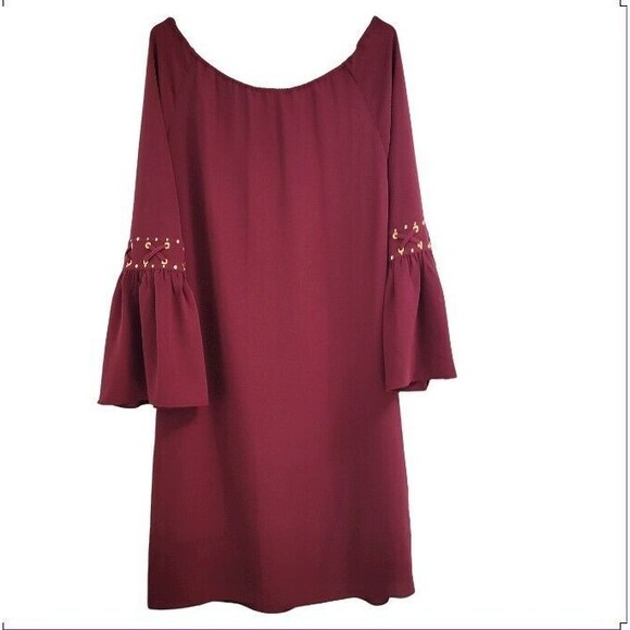 Michael Kors Shift Dress S Purple Gold Bell Sleeve Gold Cottagecore Simple NWT - Picture 5 of 12